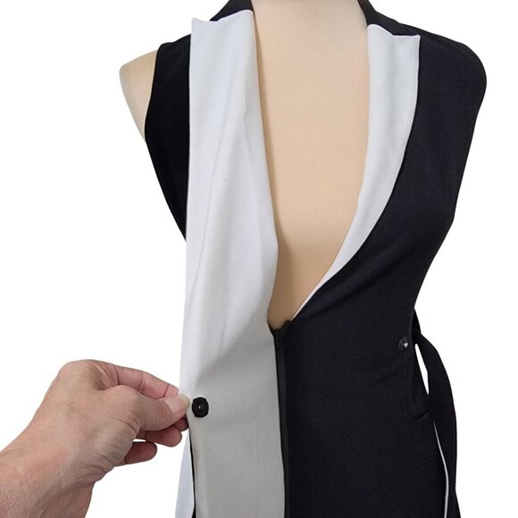 Calvin Klein Size 2P Black & White Colorblock Faux Wrap Dress, Exc. Used Cond. - Picture 9 of 16